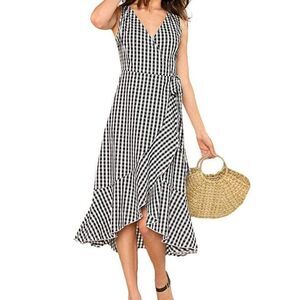 SHEIN Black and White Gingham High Low Dress